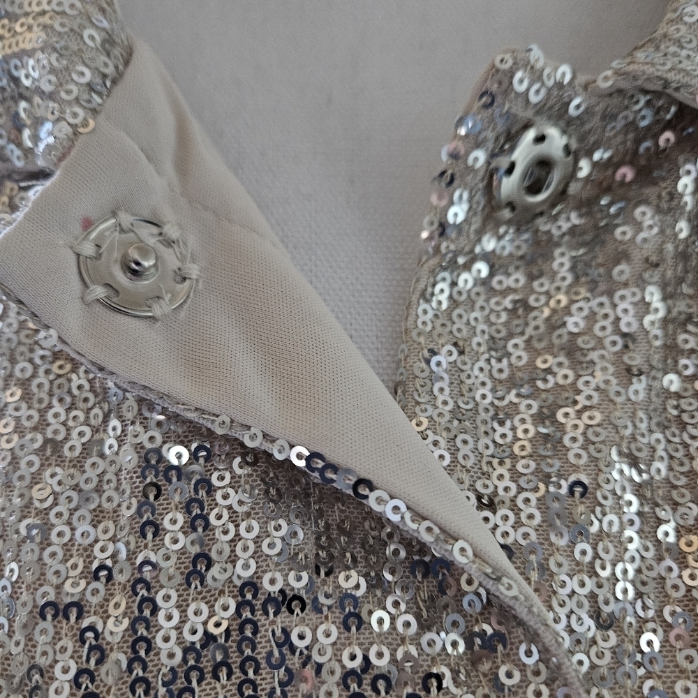RUBY RD SEQUIN SHIRT JACKET SZ M WHITE GOLD - Picture 7 of 11